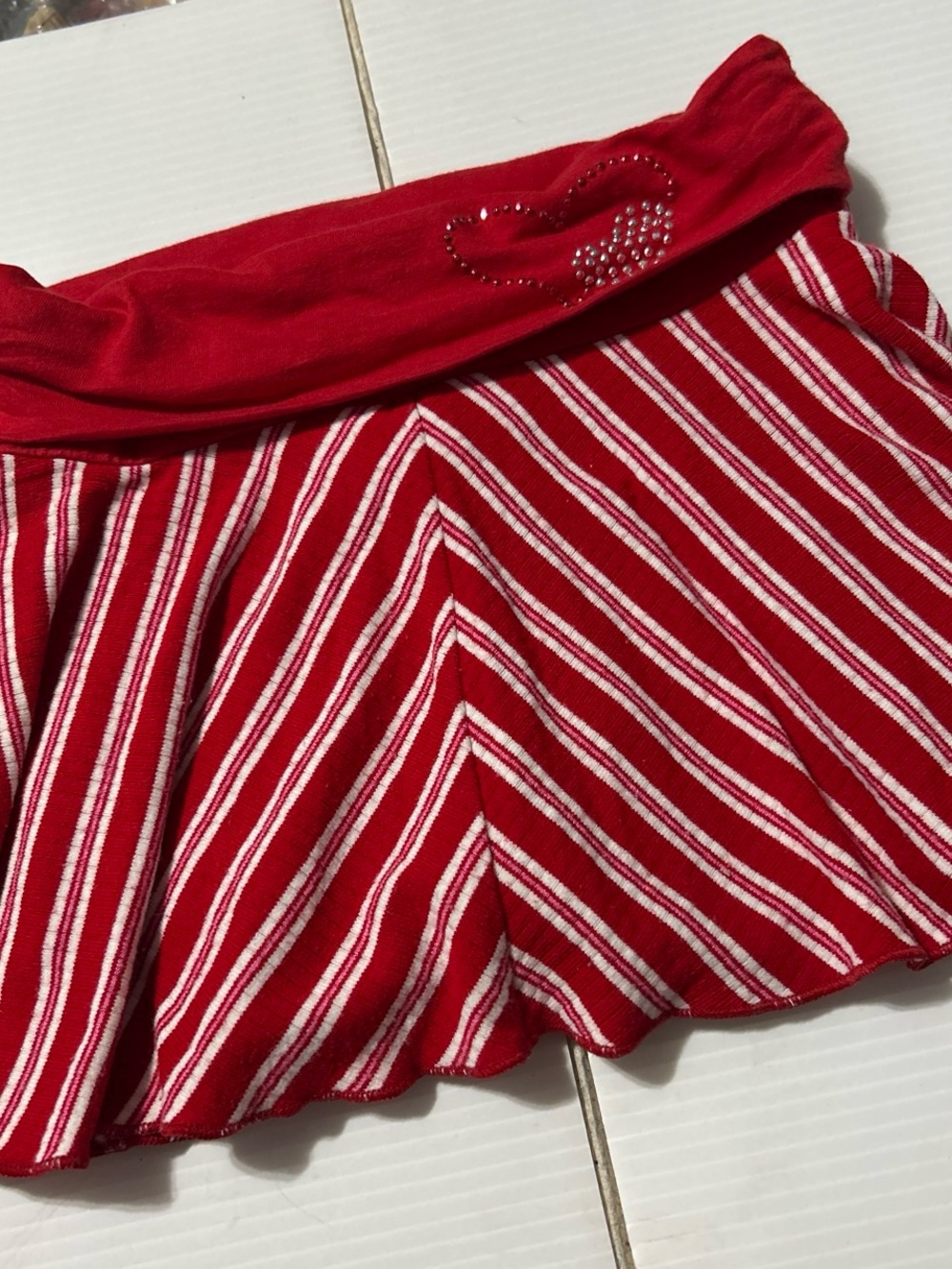 Wrapper Red & White Striped Girls Skort with Rhinestone Heart